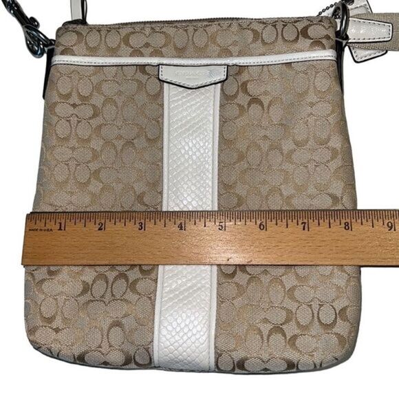 Coach Tan and White Patent Leather C Signature Crossbody Bag - Picture 6 of 16